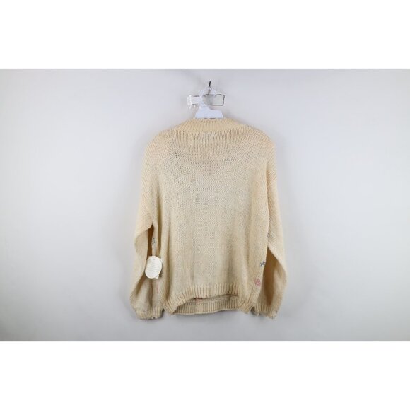 Deadstock Vintage 90s Streetwear Womens Medium Hand Knit Flower Floral Sweater - Picture 13 of 15